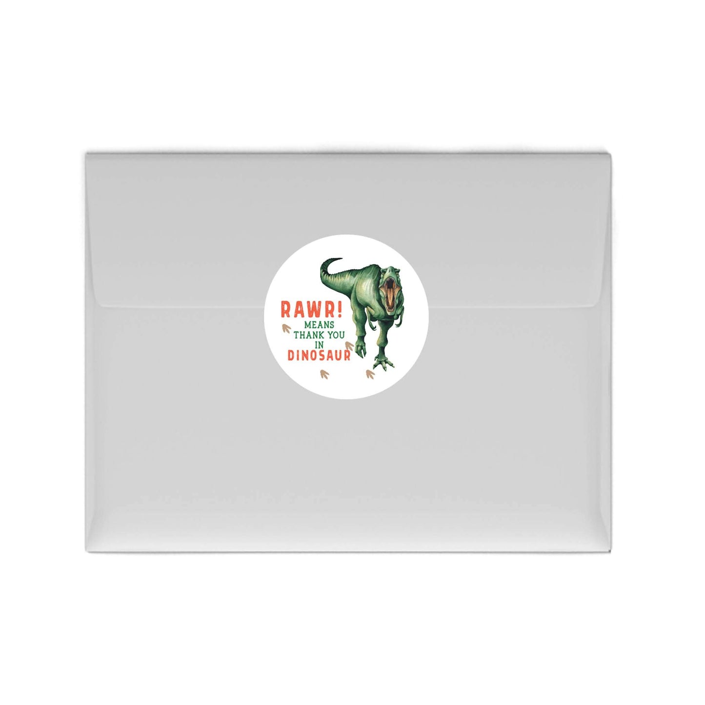 Andaz Press Birthday Collection, Round Circle Label Stickers, Rawr! Means Thank You in Dinosaur, Dino Childrens Party, Kids Dino Jungle Theme Party