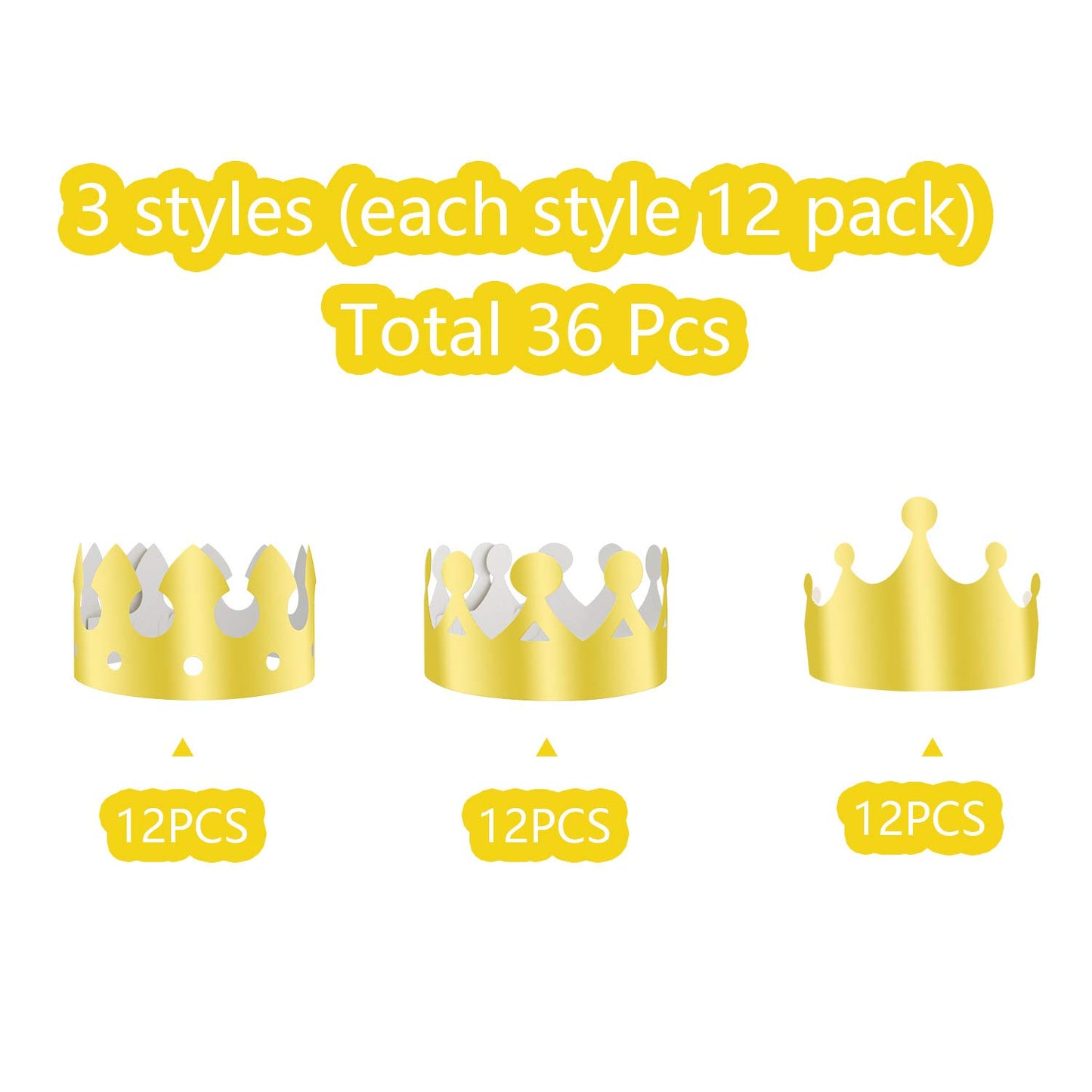 TUPARKA 36 PCS Paper Crowns Hat Gold Foil Crowns Paper Party Hat for Birthday Party, Baby Shower