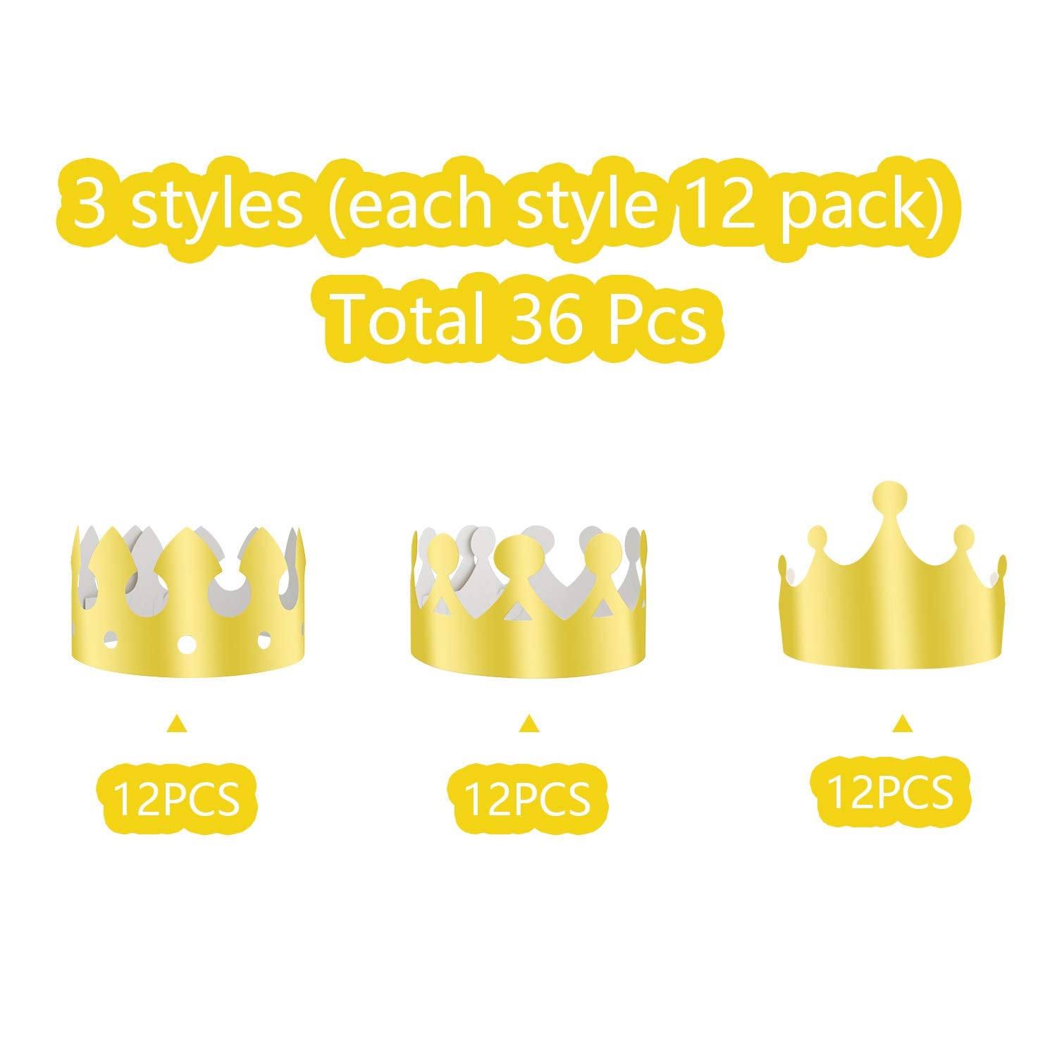 TUPARKA 36 PCS Paper Crowns Hat Gold Foil Crowns Paper Party Hat for Birthday Party, Baby Shower
