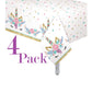 Oojami 4 Pack Unicorn Tablecloths for Girls Birthday Party, Spa Party Decorations, Makeup Party Supplies, 54 x 108 in Plastic Table Covers with 2