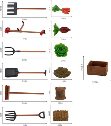 ZhangyiHot 3 Pcs Dollhouse Miniatures, 1/12 Scale Miniature Dollhouse Farm Tool Accessories, Plastic Mini Farm Tool Shovel Rake for Micro-Landscape