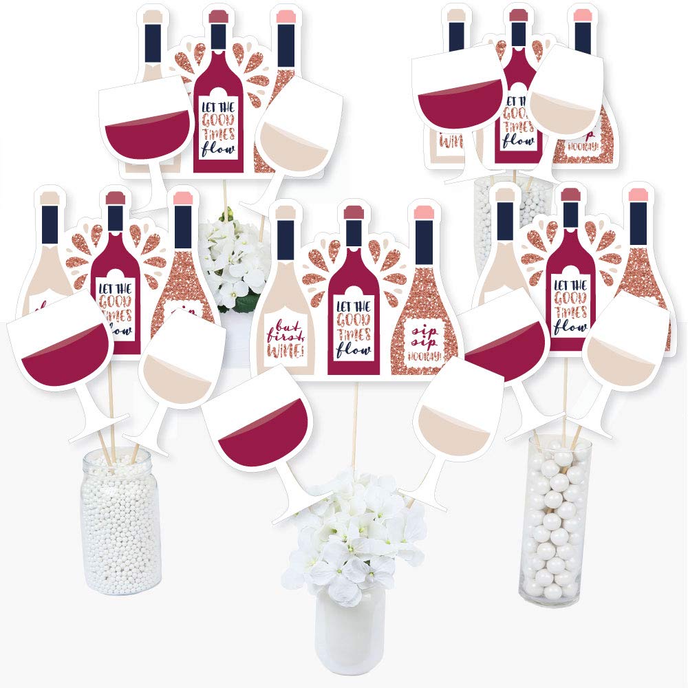 Big Dot of Happiness But First, Wine Tasting Party Centerpiece Sticks - Table Toppers - Set of 15