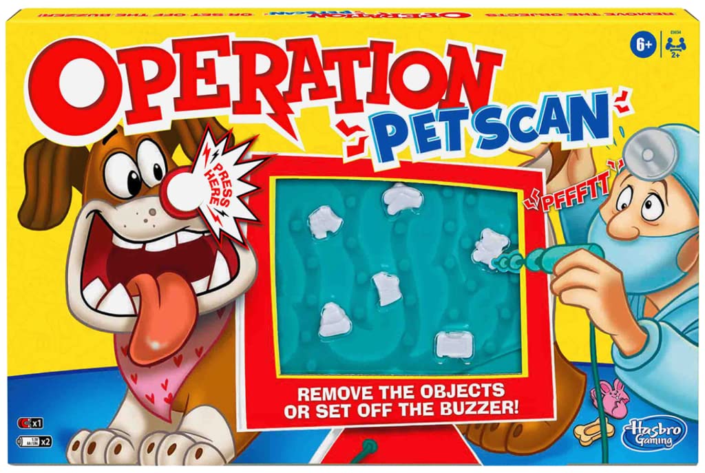 Operation Pet Scan Board Game for 2 or More Players, Kids Ages 6 and Up, with Silly Sounds, Remove The Objects or Get The Buzzer
