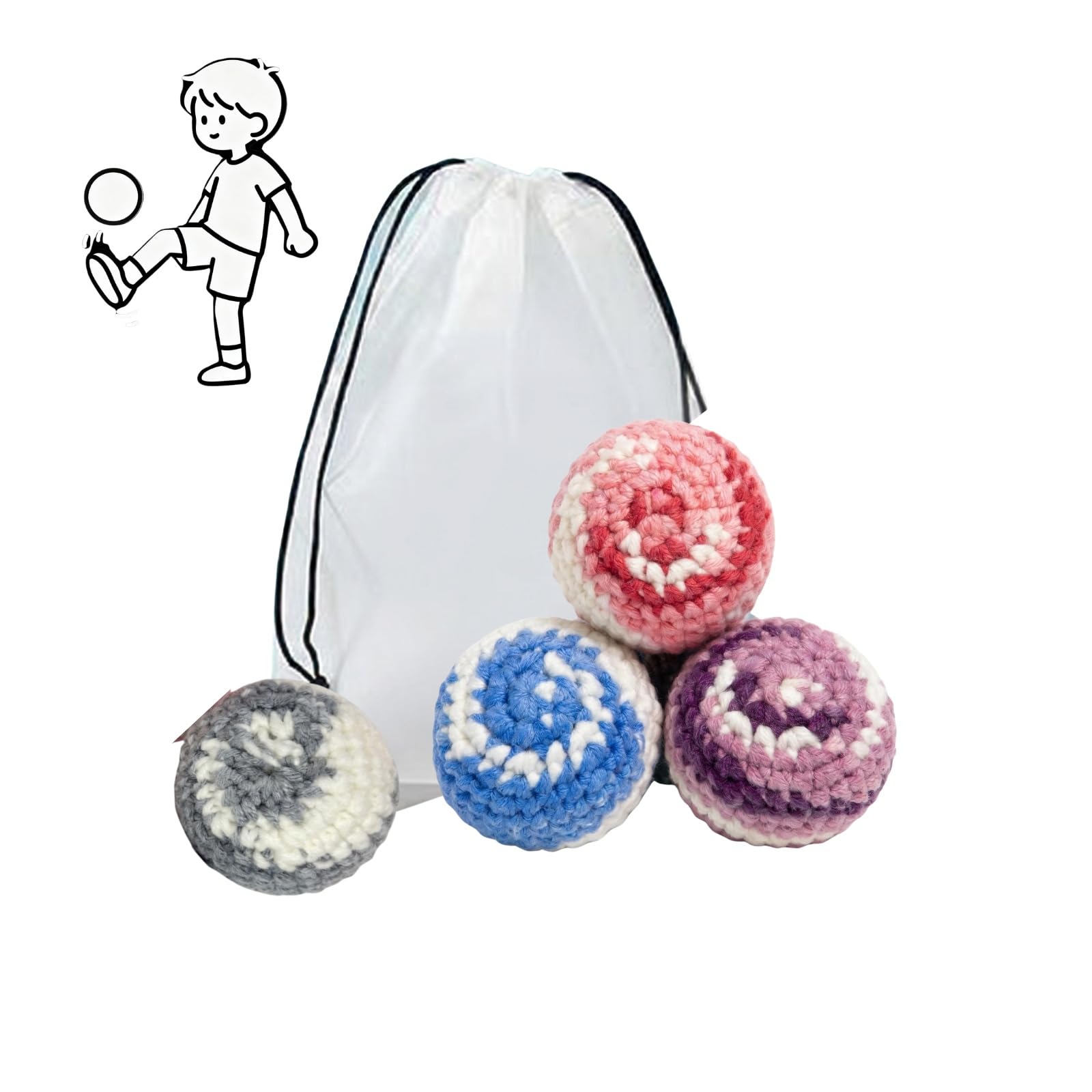 SunOutDeeal Handmade Crocheted Footbag, 4 Pack