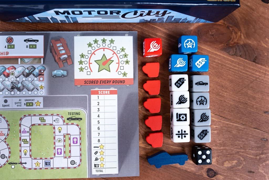 Motor City, A Strategic Roll and Write Board Game About Building Autos in Detroit - 25th Century Games