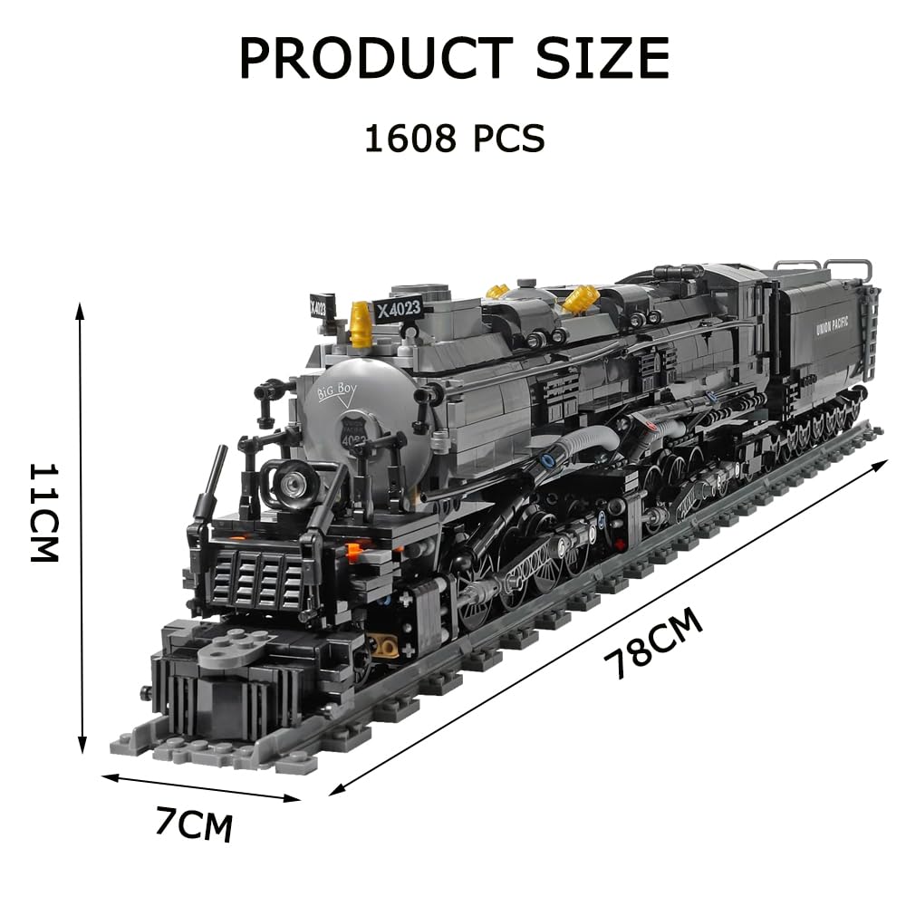 Fucellveca Big Boy Steam Train Model Kit, BIGBOY Locomotive Train Building Blocks Set with Train Tracks Display Set for Teenagers and Adults (1608