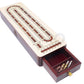 House of Cribbage Continuous Cribbage Board Alphabet e Shape Inlaid in Maple and Bloodwood with Storage Drawer for pegs and Cards - 3 Tracks