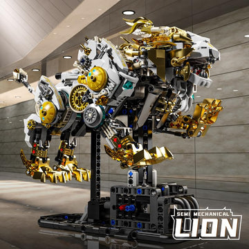 Mechanical Lion Building Set, Compatible with LEGO Animal Building Kit with Movable Gears and LED Light, Collectible Display Model for Adults & Teens