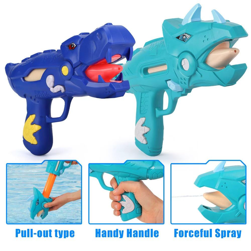 unanscre 2 Pack Dinosaur Water Blaster Soaker Gun for Kids, Dino Pump Action Outdoor Squirt Gun, Long-Range Shooting Water Squirters Toys