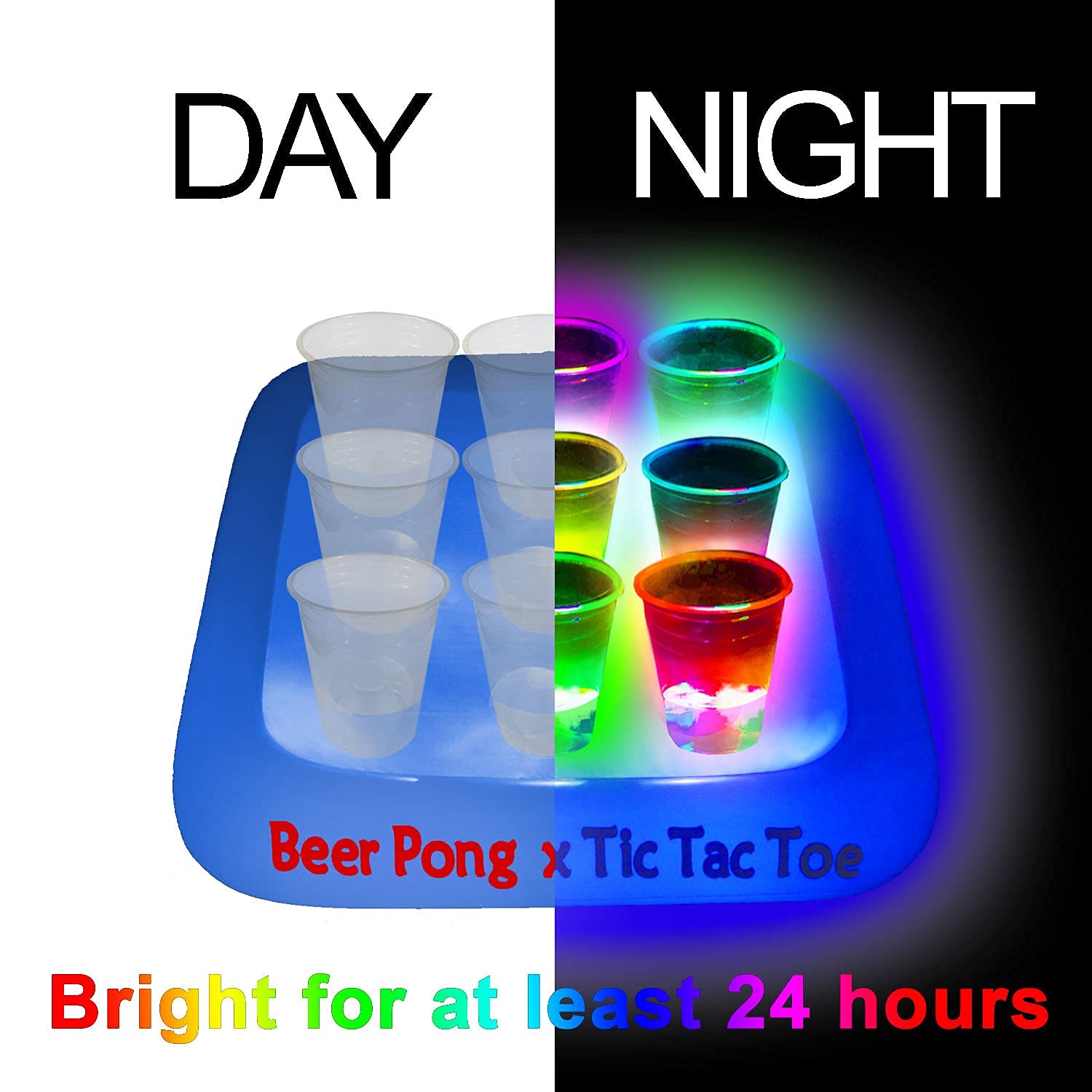 Ahuimeius 23 x 23 Inch Glowing Pool Party Rack Tic Tac Toe Floating Rafts, Swimming Pool Pong Party Game Drinking Game and Drink Holder, Includes 1