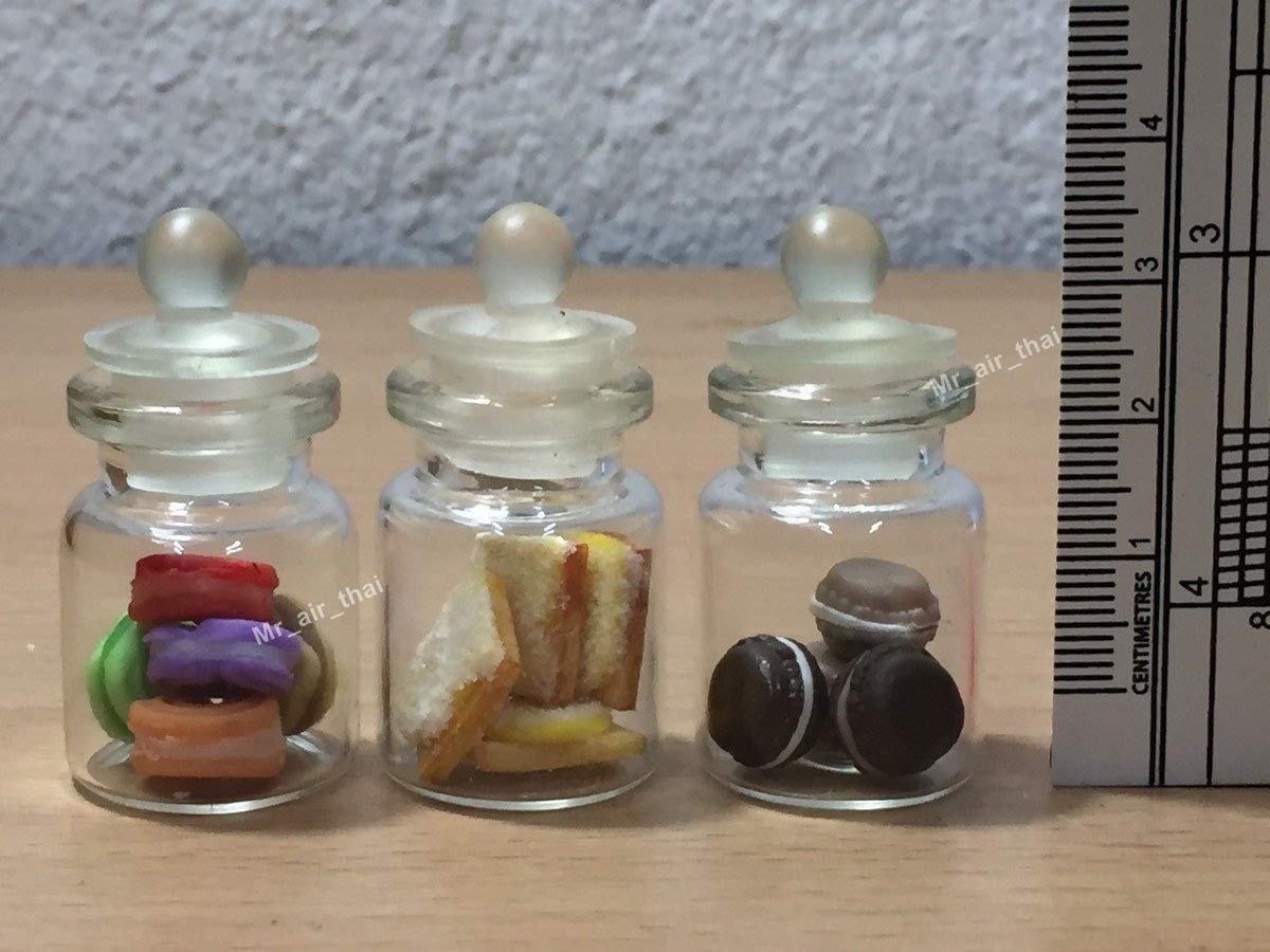 3pc Miniature Cookie Cake Food Candy Dollhouse Cake in Clear Glass Mini Bottle fruit Food #MF011