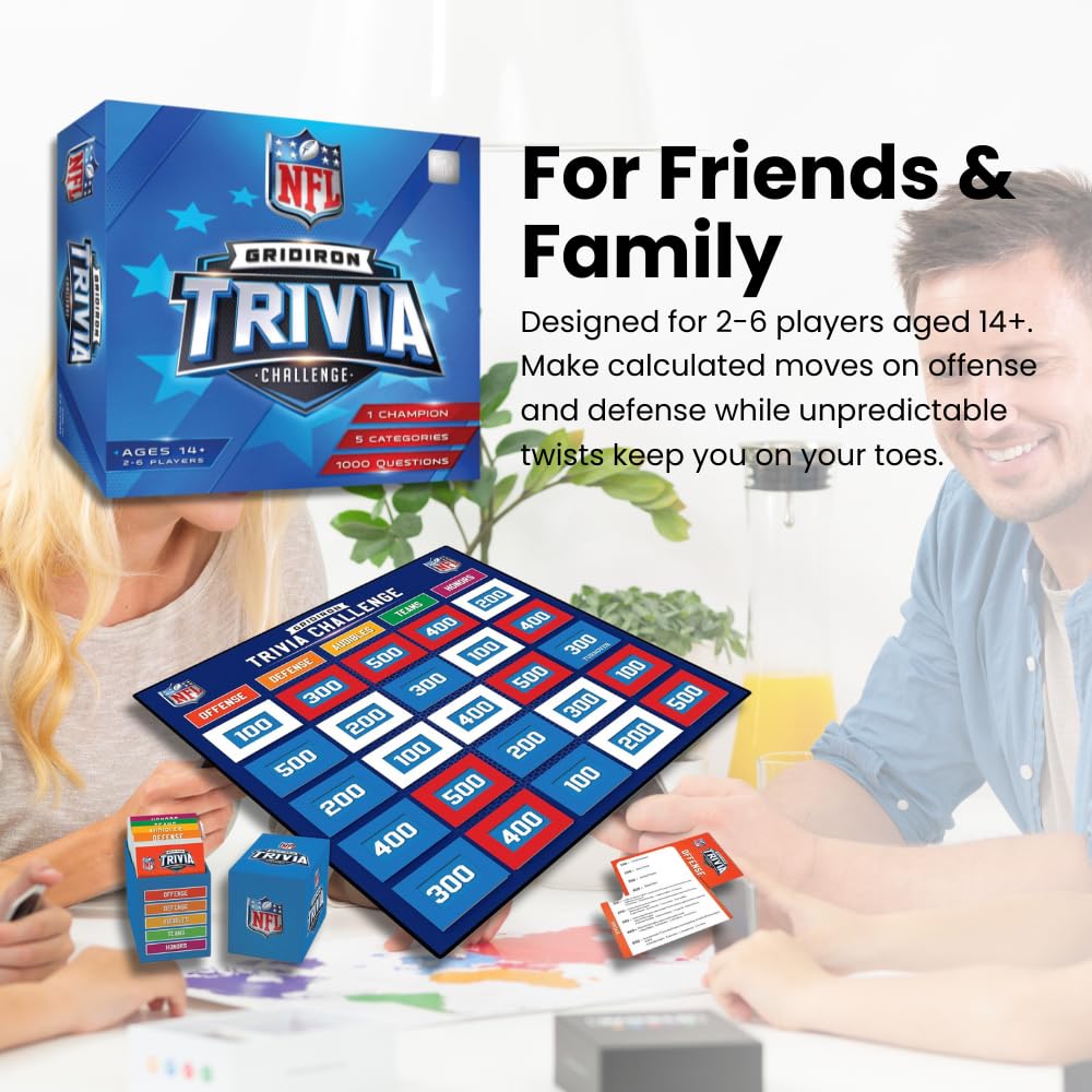 Masterpieces NFL Gridiron Trivia Challenge Board Edition, Officially Licensed Football Sports Trivia Play Set, 1000 Questions, Family Night Activity