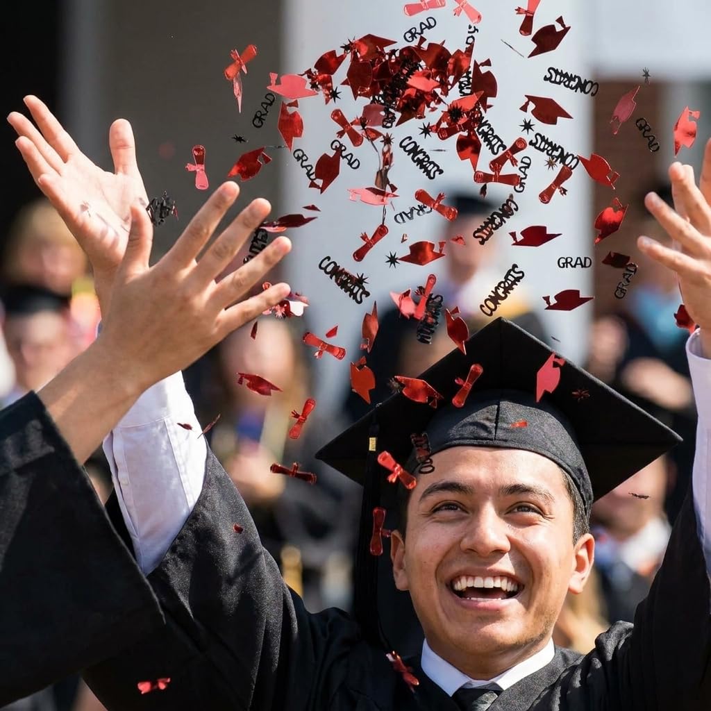 Red and Black Graduation Confetti 2026, 1000 Pcs Class of 2026 Table Centerpiece Grad Confetti for 2026 Graduation Party Decorations Supplies