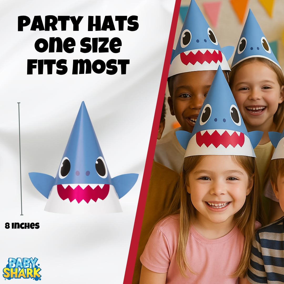 Unique Baby Shark - Party Hats, Blowouts & Sticker Bundle | Officially Licensed | 8 Hats, 8 Blowouts & 1 Sticker Sheet | Birthday Party Supplies Set |