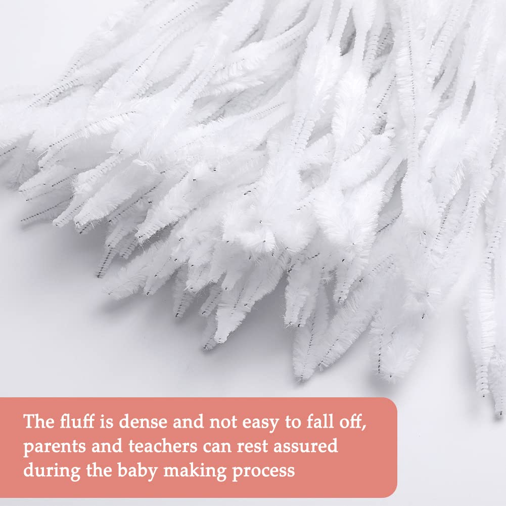 100 PCS Pipe Cleaners Chenille Stem, Bump Chenille Stems Pipe Cleaner, White Pipe Cleaners Crafts Supplies for DIY Arts Crafts Decorations (White)