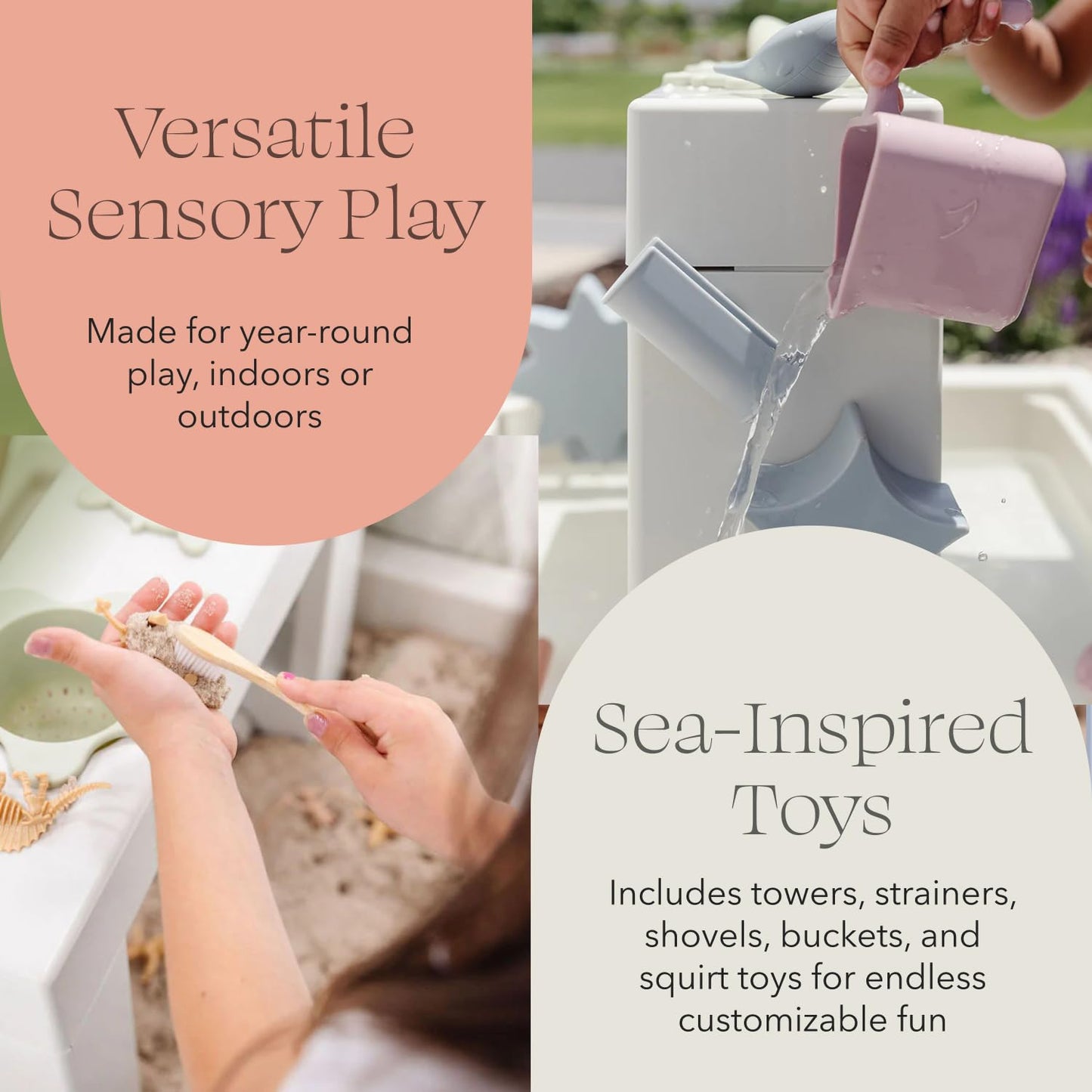 PLAYSMOL Tide Water & Sensory Table, 3-in-1 Play Sand Table with Lid, Toddlers & Kids Indoor Outdoor Activity Water Station, Ages 18 Months+