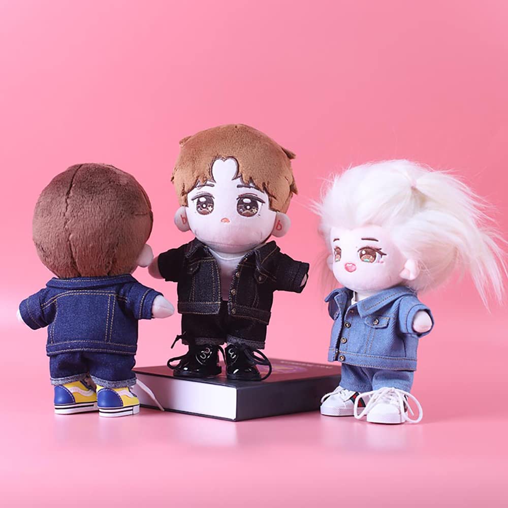 niannyyhouse Denim Jackets Jeans White T-Shirt 15cm Plush Doll Clothes 6in Doll Dress Up (Navy Blue)