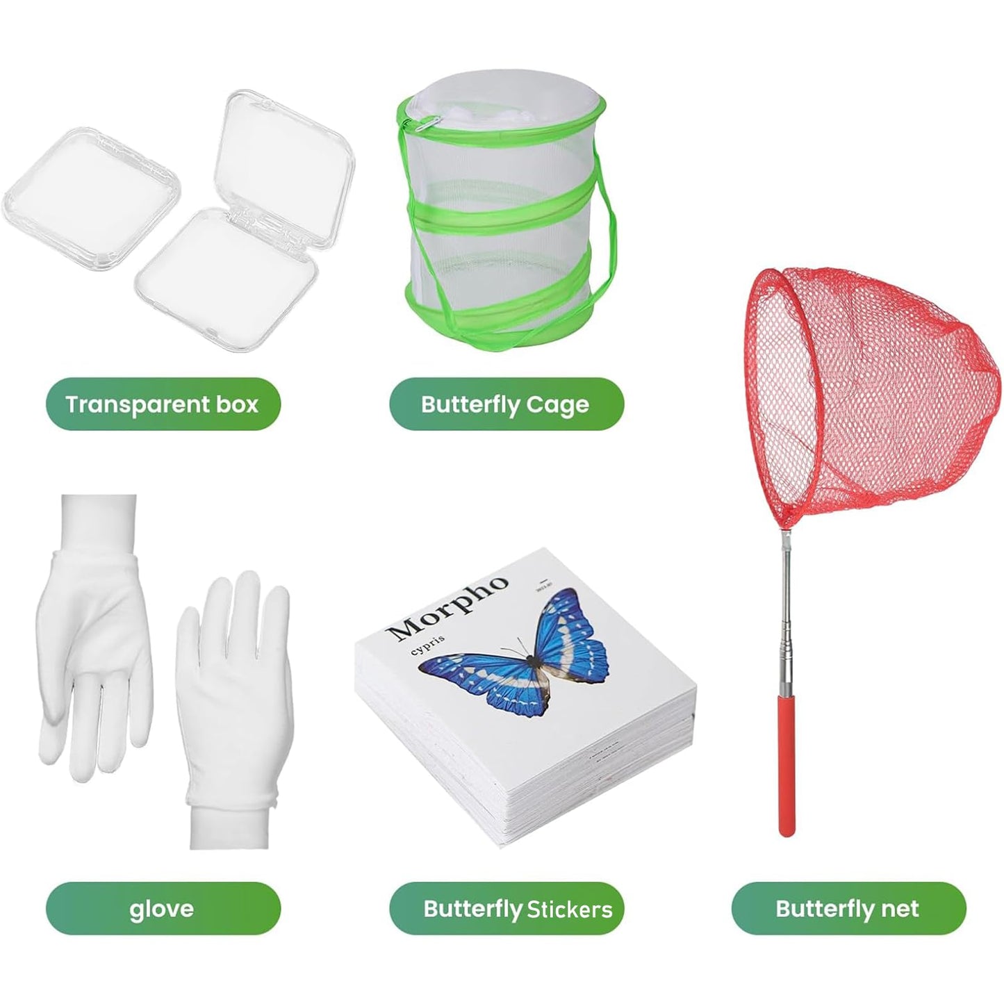 3 Pack Kids Telescopic Butterfly Fishing Net Set Extendable Anti Slip Bug Catching Kit with Box Cage Stickers Outdoor Toys