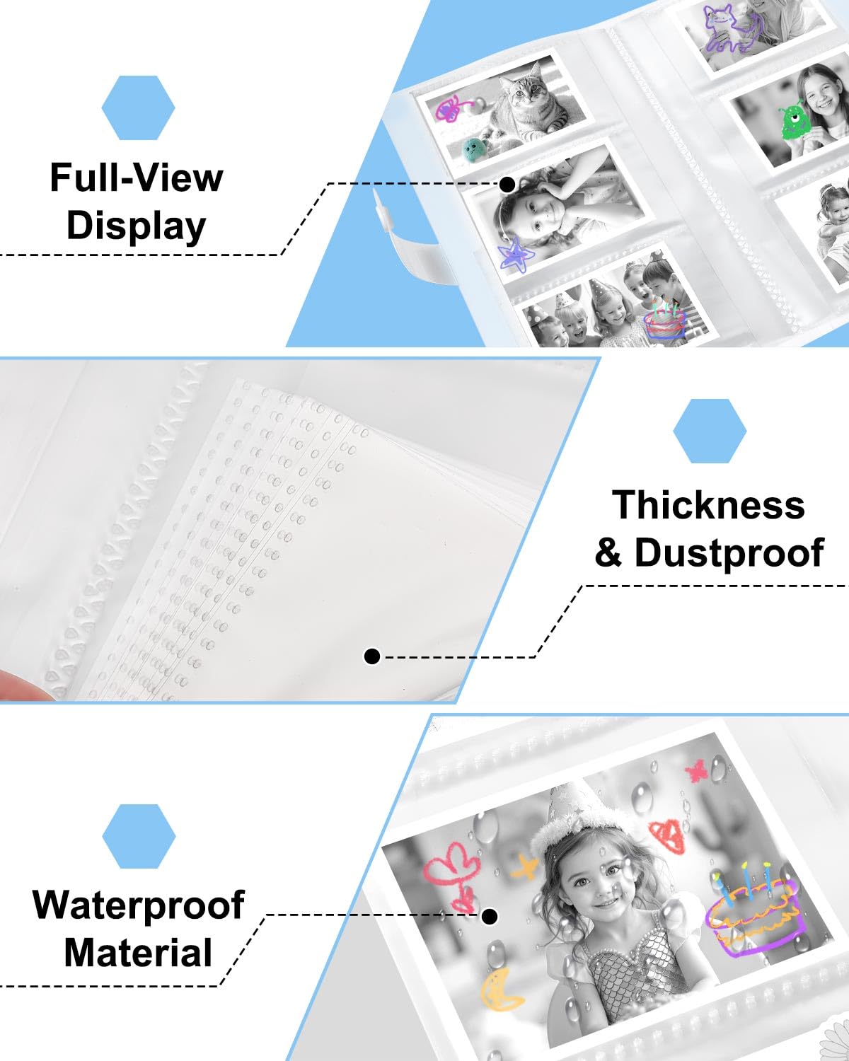 OTJ 12 Rolls Instant Print Camera for Kids Refill Thermal Print Paper Rolls - Photo Album 2.5x3.5 Picture Holder Book Holds 120 Horizontal Photos DIY