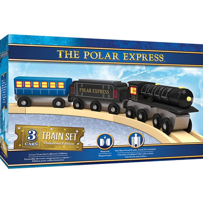 Masterpieces - The Polar Express Train, 3 Piece Set, Officially Licensed Collector’s Edition Toy, Wooden Magnetic Engine and Cars, Kids Toddlers Boys