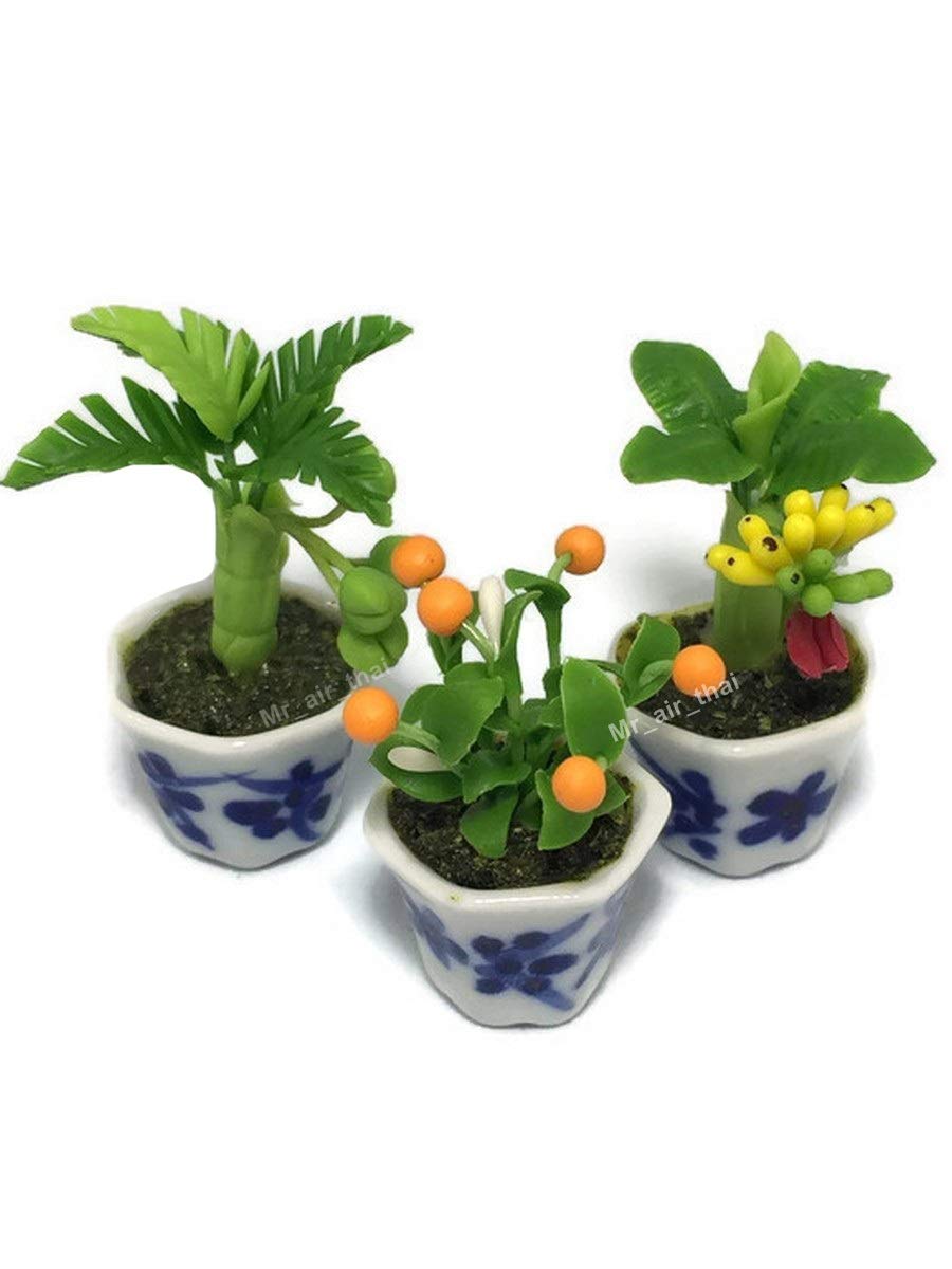 3pc Miniature Flower Clay Dollhouse Fairy Garden Mini Plant Trees Ceramic Paint Furniture Bundles Artificial Flowers Tiny Orchid #094