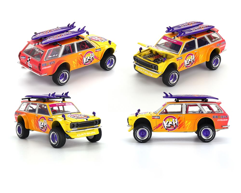 MINI GT Kaido 510 Wagon 4x4 RHD (Right Hand Drive) Kaido Islands V1 Yellow to Red Gradient with Surfboards (Designed by Jun Imai) Kaido House Special