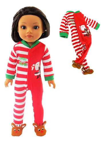 American Fashion World Santa’s Little Helper Onesie for 14-Inch Dolls | Premium Quality & Trendy Design | Dolls Clothes for Popular Brands