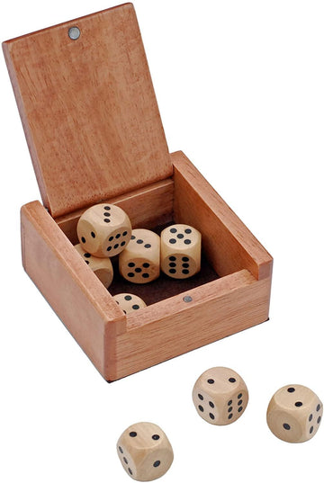 WE Games Wooden Dice Box with 8 Rounded Wooden Dice - Instructions for 10 Dice Games