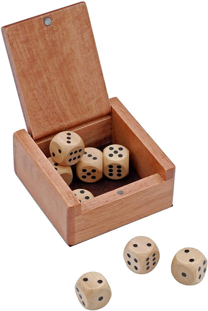 WE Games Wooden Dice Box with 8 Rounded Wooden Dice - Instructions for 10 Dice Games