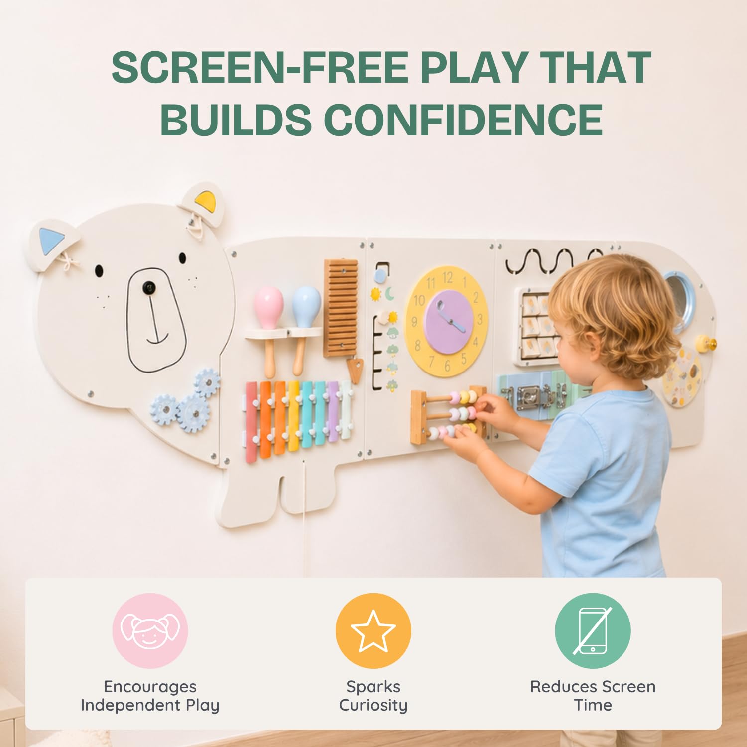 Sensory Wall Panel for Kids - Toddler Learning Activity Center - Emotional Development & Fine Motor Skills - Toddler Learning Activity Center- Busy