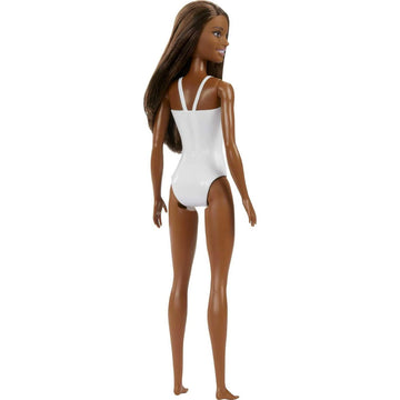 Barbie Doll with Beach Theme in American Flag Stars and Stripes Swimsuit, Brunette