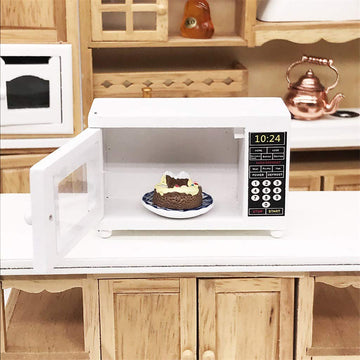 SXFSE Dollhouse Decoration Accessories,1:12 Dollhouse Miniature Furniture Room Wooden Furniture Microwave Oven White