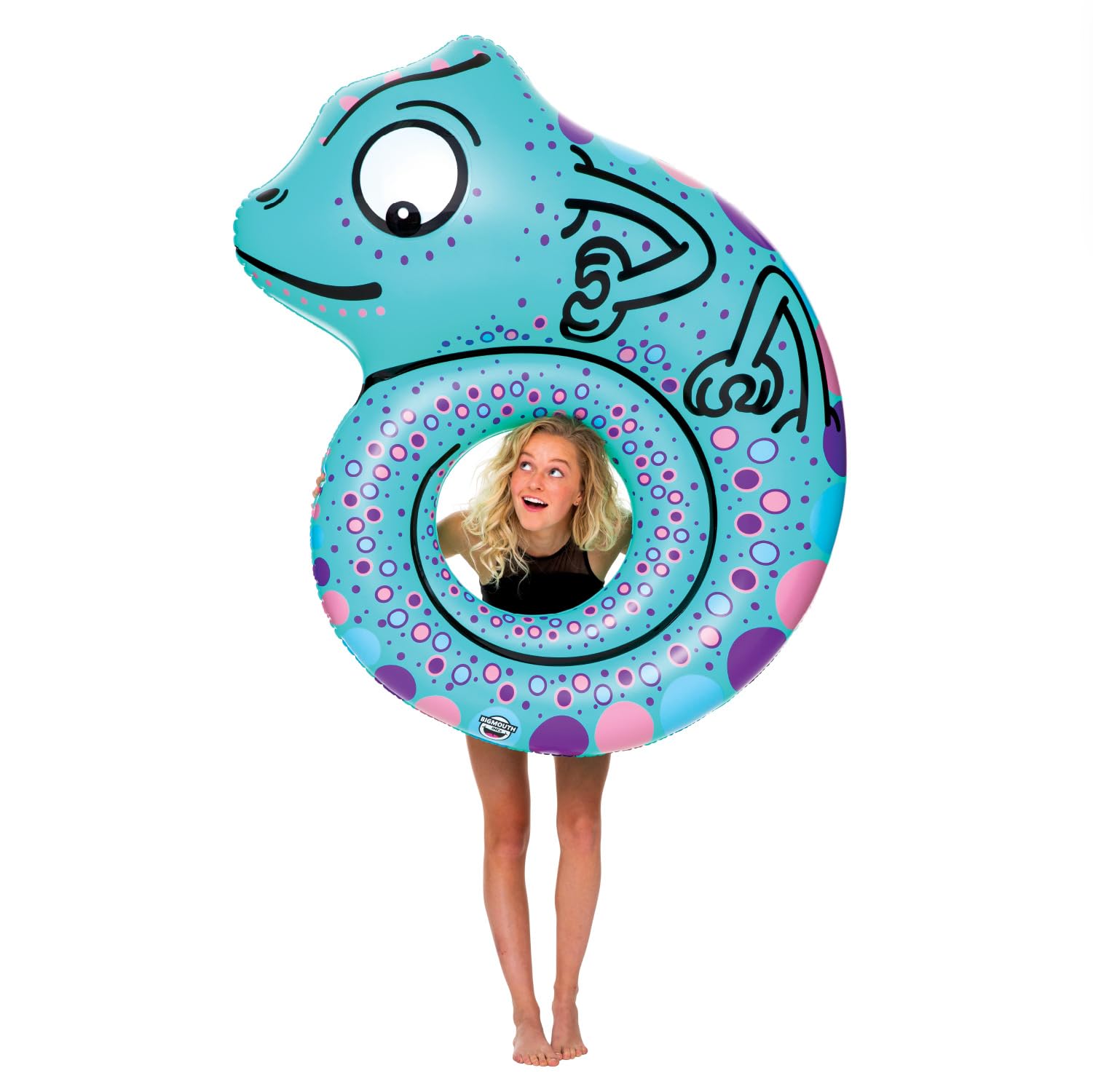 BigMouth Inc. Large Chameleon Animal Pool Float, 4' Wide Inflatable Floatie Tube, Blow Up Swim Ring, Fun Outdoor Summer Pool Party Water Toy