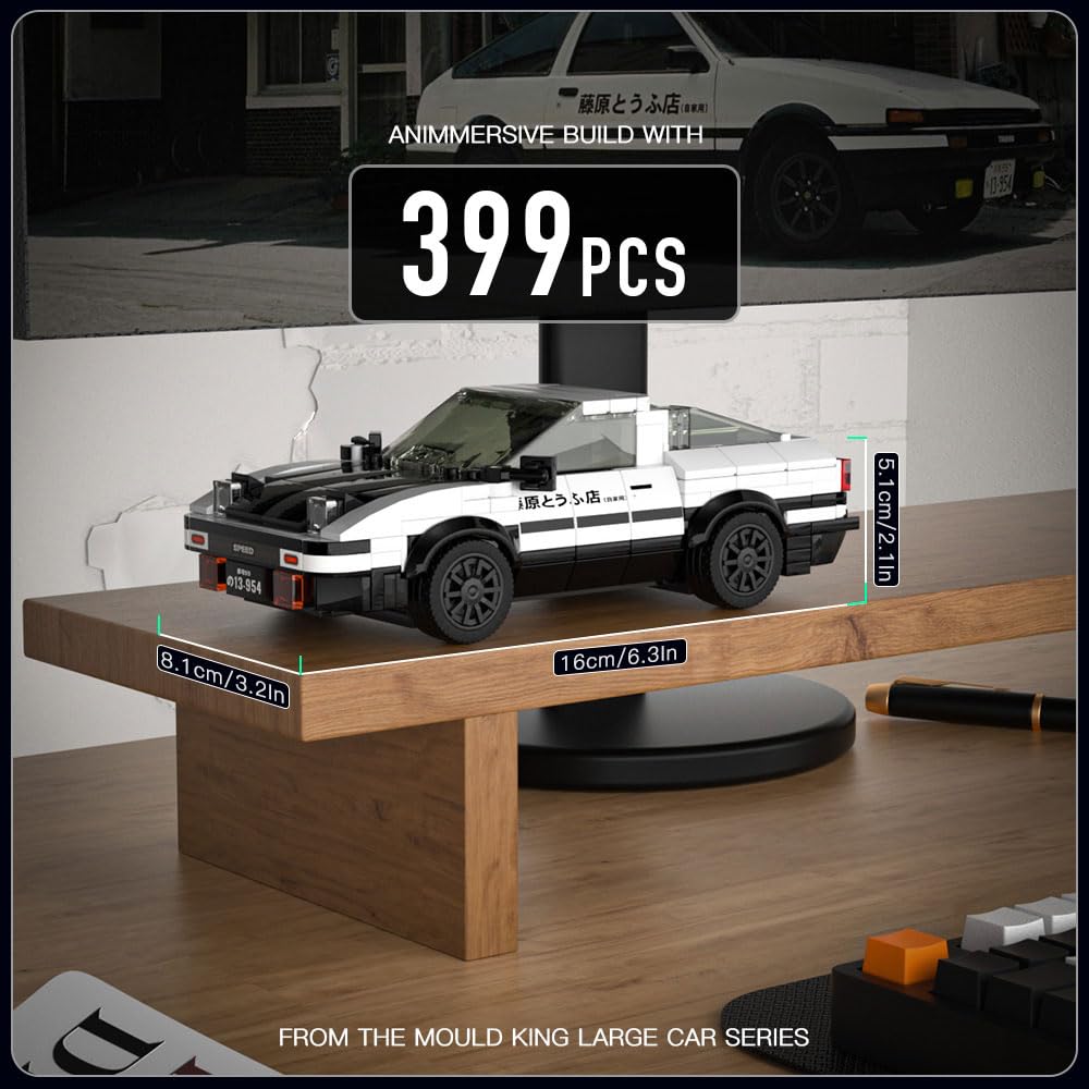 Mould King AE86 Initial D Toy Car Building Blocks Sets with Acrylic Display Case, Collectible Model 27013, Cool Simulation Cockpit Speed Racing Car