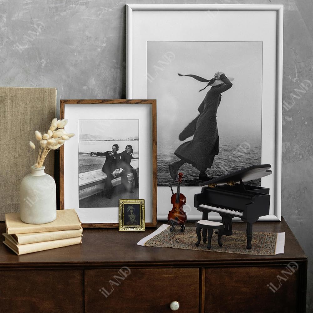 iLAND Piano Music Box & Miniature Violin w/Giftbox, 1/12 Scale Accessories of Dollhouse Piano Room with Timeless Melody The Castle in The Sky
