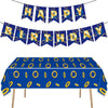 OUAOCZH 2Pcs Blue Gold Ring 108'' x 54 ''Tablecloth and Banner Disposable Rectangle Rings TableCover for Boys Girls Birthday Party Supplies