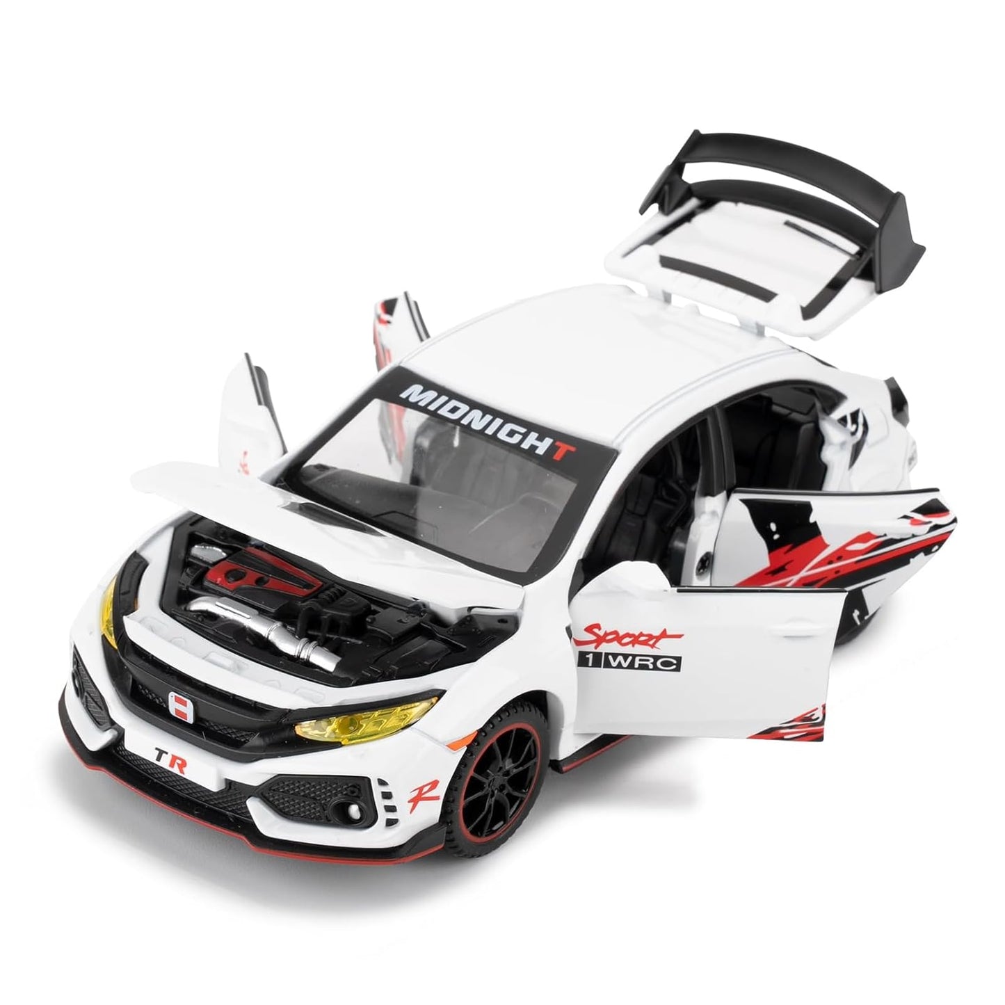 WAKAKAC Diecast Car 1/32 for Type-R Model Car Pull Back Toy Car with Light and Sound Model Vehicles for Boys Girls Gift(White)