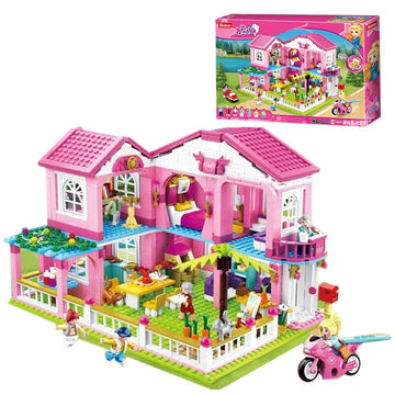 SlubanKids Girls Dream Villa Building Sets for Kids, Colorful 3D 896 Pc Stackable Toys, DIY Villa Building Creative Play, Includes People, DIY Design