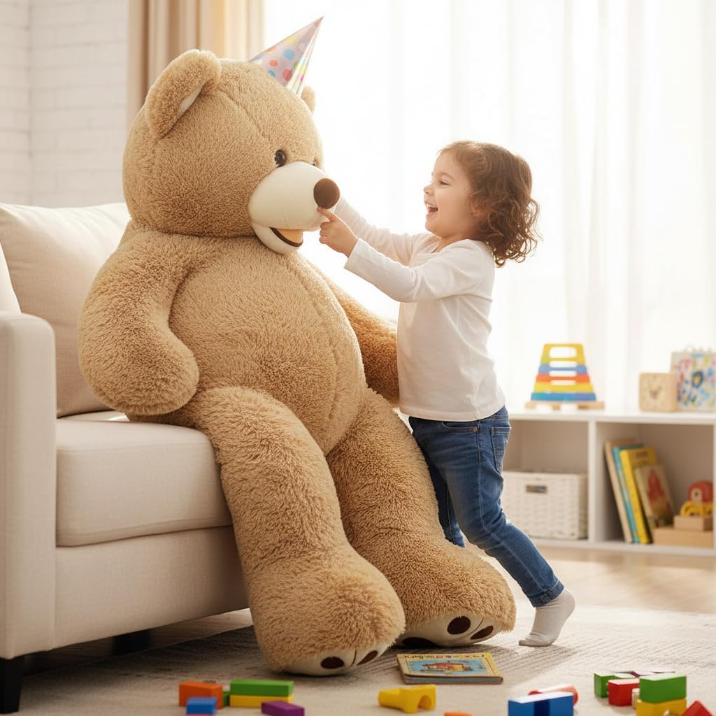 MorisMos 51 inch Smile Giant Teddy Bear, Large Stuffed Bears with Big Footprints, Big Stuffed Animals Cuddly Plush Gifts for Girlfriends, Boyfriend