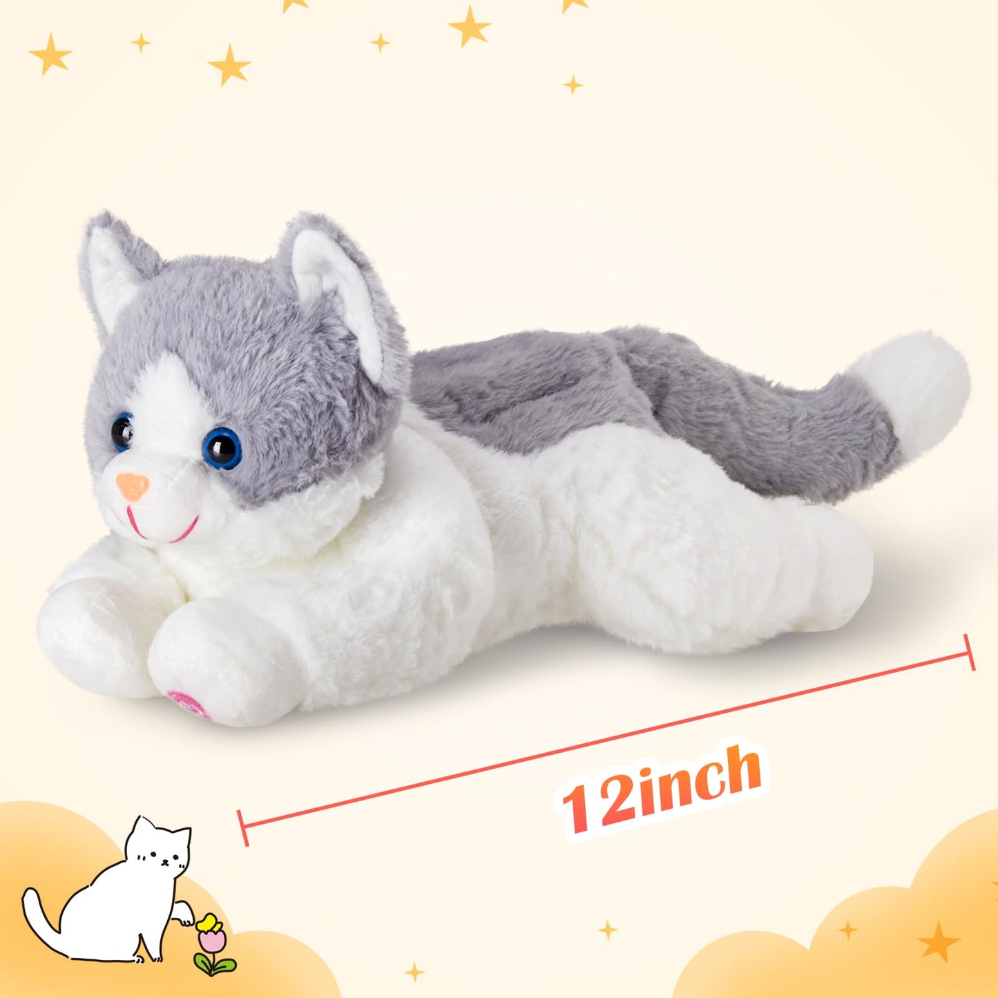 Houwsbaby 15" Gray Light up Kitty Stuffed Animal Cat Floppy LED Plush Toy Kitten Night Lights Glow Pillow Birthday Festival Christmas Halloween