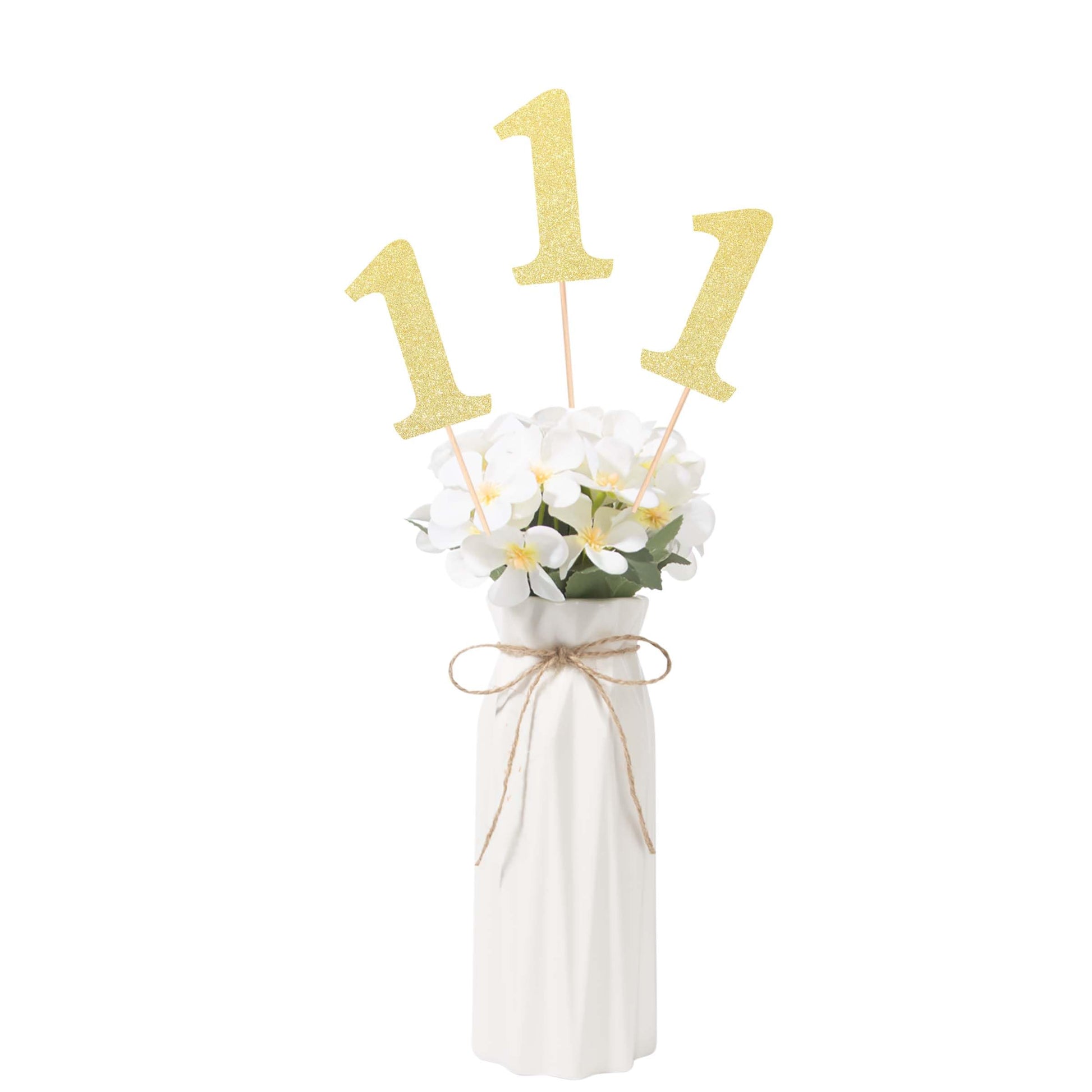 Gexolenu 10 PCS Gold Double-Sided 1st Birthday Centerpieces for Tables, Glitter Age ONE Cake Picks Decor, First Happy Birthday Party Decorations Baby