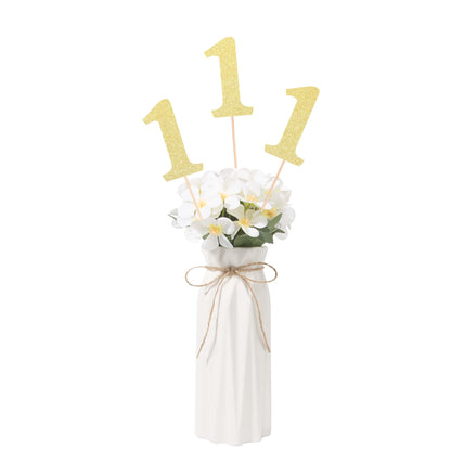 Gexolenu 10 PCS Gold Double-Sided 1st Birthday Centerpieces for Tables, Glitter Age ONE Cake Picks Decor, First Happy Birthday Party Decorations Baby