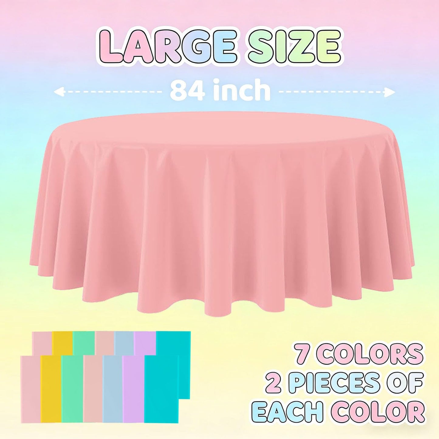 TUZIANAN 14-Pack Plastic Tablecloths, 84 Inch Round Disposable Table Covers, Pastel Rainbow Mix Color, for Baby Shower,Bridal,Wedding, Easter,Birthday