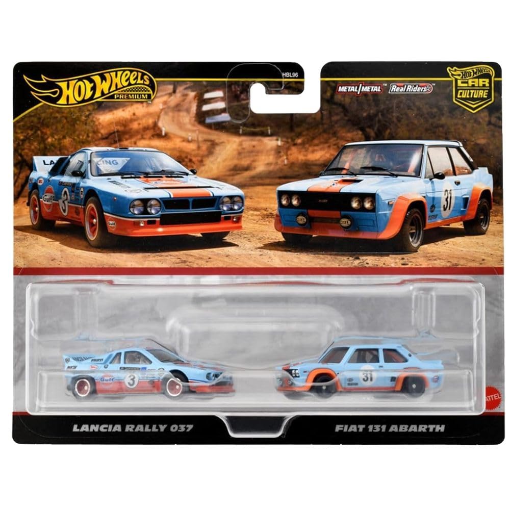 Hot Wheels Premium 2 Pack Lancia Rally 037 / Fiat 131 Abarth Vehicle Toy Minicar 3 Years Old Blue HRR81