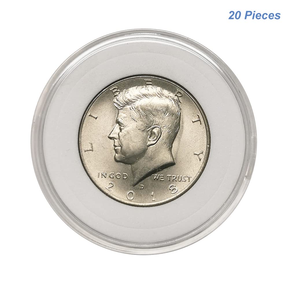 20pcs Clear Plastic Coin Capsules, Coin Collection Case of 5 Size with Adjustable Gasket for Coin Collection American Silver Eagle Liberty Coin &JFK