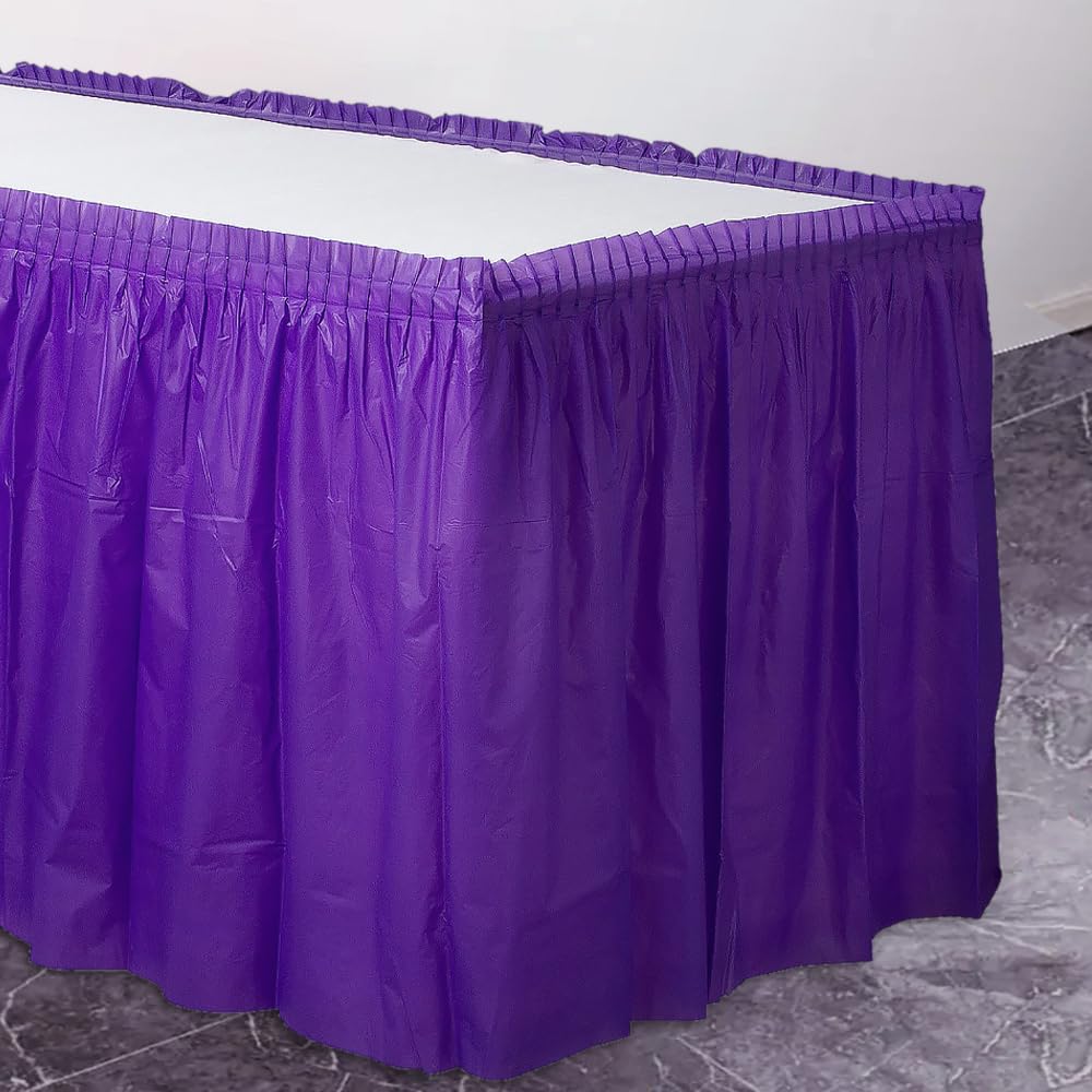 New Purple Plastic Table Skirt - 21' x 29" (1 Pc.) - Durable, Easy-to-Use & Stylish Event Decor, Perfect for Parties, Weddings, & Special Occasions