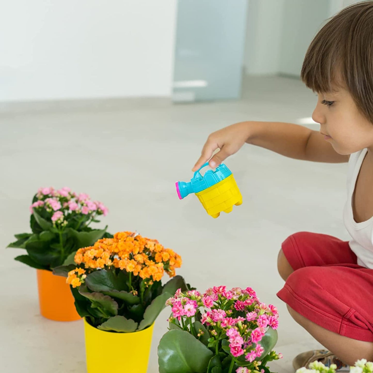 4E's Novelty Kids Watering Cans Bulk (Mini) 6 Pack, 4.5 Inch Plastic - Gardening Planting Tools for Kids & Toddlers, Beach Party Favors Gifts, Bulk