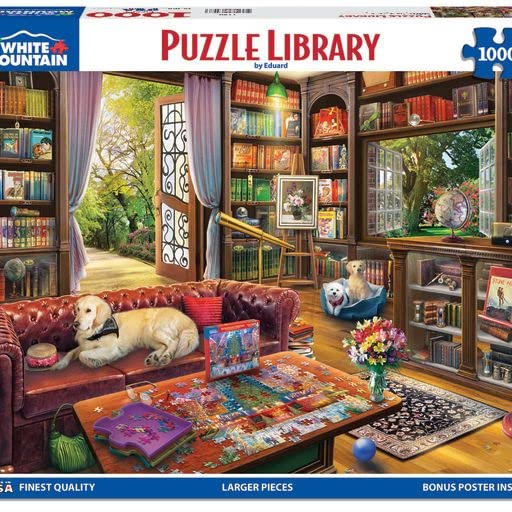 White Mountain 1000 Piece Jigsaw Puzzle Cozy Book Lover, Puzzle Library