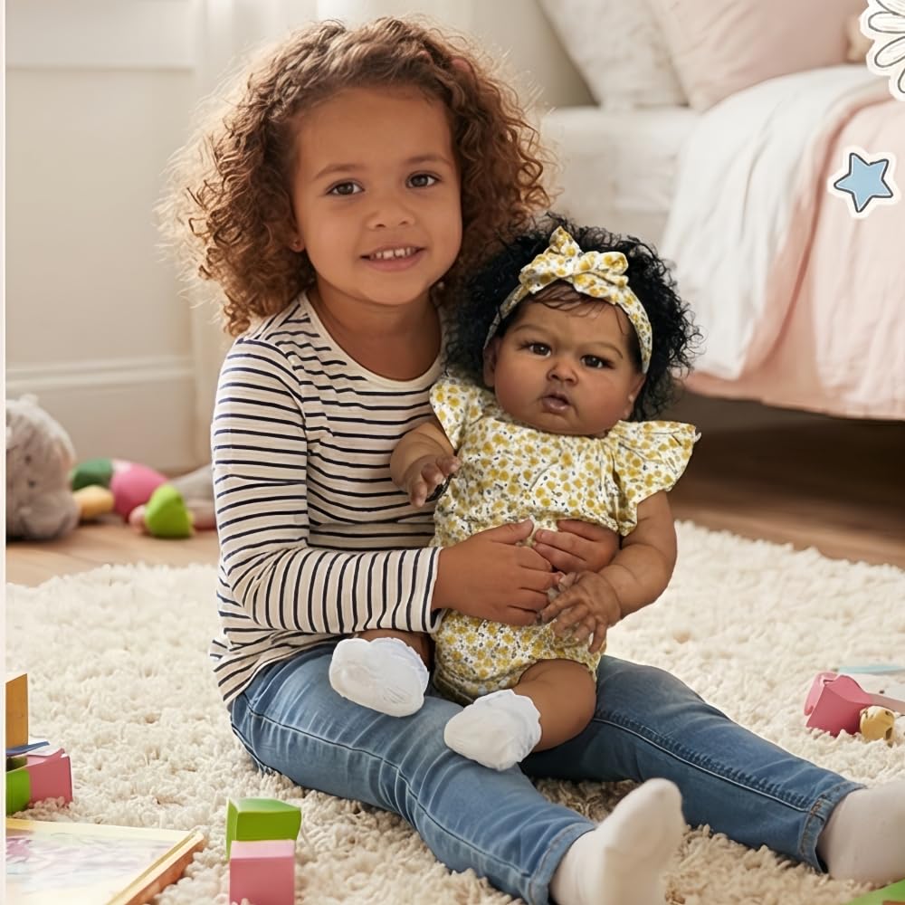 Hengluck Realistic Reborn Baby Dolls Black Girl 24 Inch Baby Soft Body Lifelike African American Newborn Baby Dolls Girl Looks Like a Real Baby Kids
