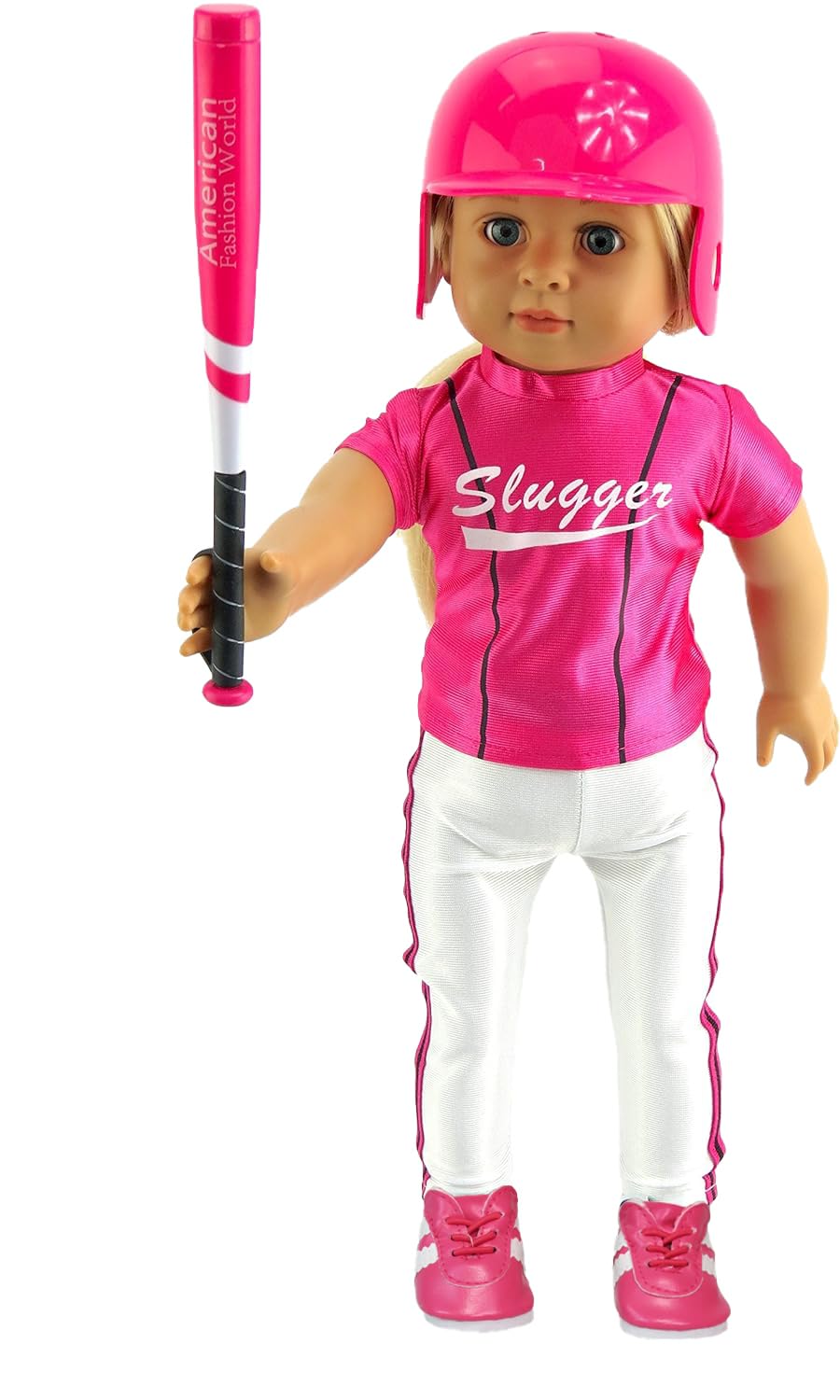 Hot Pink Baseball Uniform with Baseball Bat, Helmet, and Shoes (Doll Not Included) | 18 Inch Doll Clothes